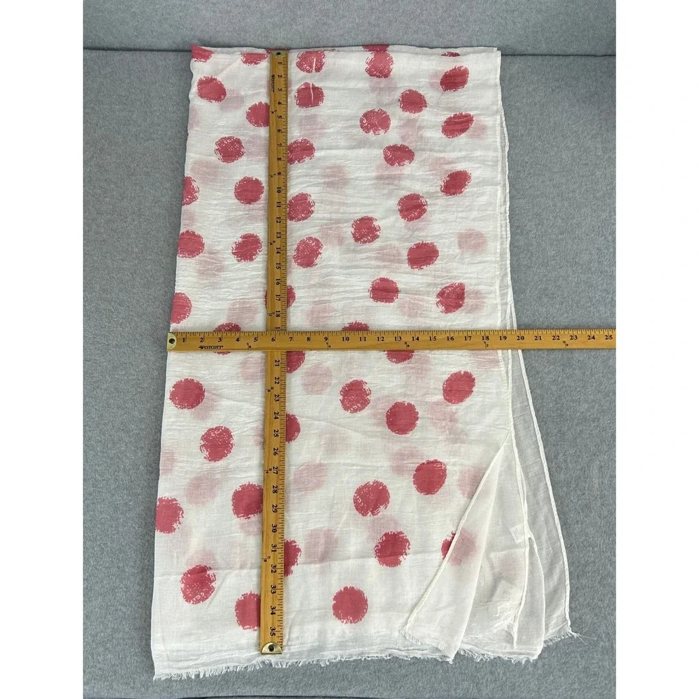 Boutique Scarf White Pink Polka Dot Gauze Frayed Edge Preppy Girly SpringNWT